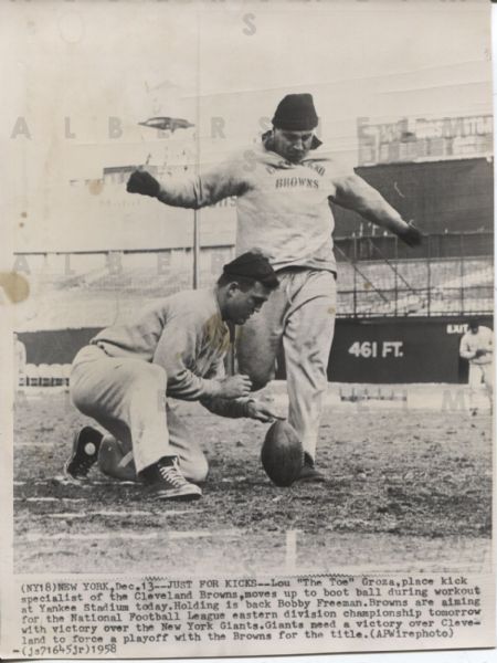 Lou The Toe Groza and Bobby Freeman Practice at Yankee Stadium original photo