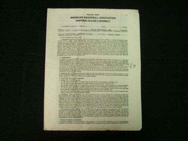 EUGENE "GOO" KENNEDY 1972 ABA DALLAS CHAPPARALS SIGNED PLAYERS CONTRACT