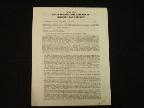 EUGENE "GOO" KENNEDY 1974 ABA ST. LOUIS SPIRITS SIGNED PLAYERS CONTRACT