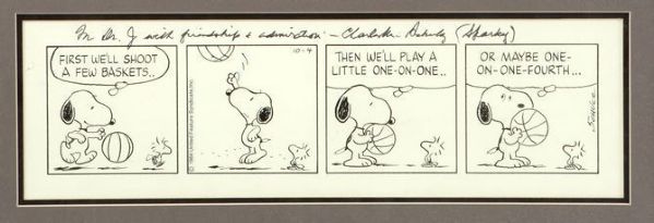 Amazing Charles Schulz Peanuts Basketball Snoopy Original Daily Comic Strip Art 