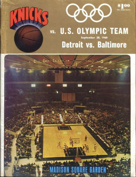 September 28, 1968 US Olympic Basketball team vs New York Knicks program