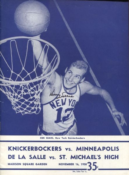 1958 New York Knicks vs. Minneapolis Lakers signed by All-Star Kenny Sears