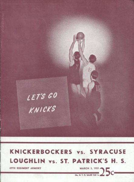 1951 New York Knicks vs Syracuse Nationals Basketball Program 2500 attendance
