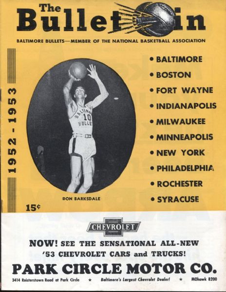 Baltimore Bullets vs Philadelphia Warriors 1953 basketball program last game