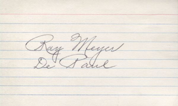 Ray Meyer signed 3x5 card Basketball HOF Deceased