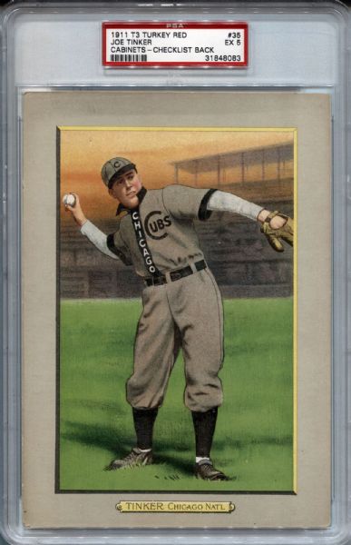 1911 T3 Turkey Red With Checklist Back #35 Joe Tinker - PSA EX 5 – Only 3 higher