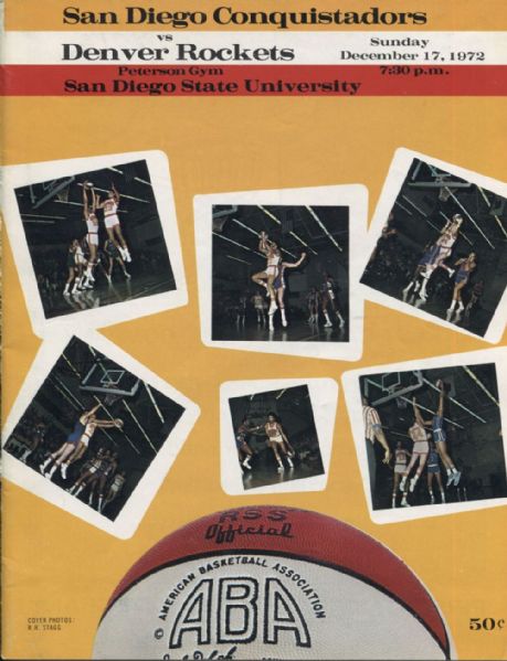 San Diego Conquistadors vs. Denver Rockets Dec  17, 1972 ABA Basketball Program
