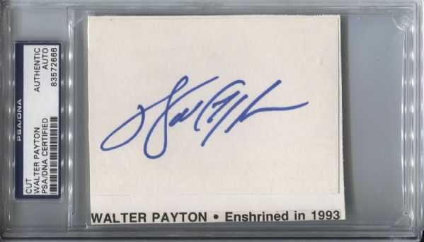 Walter Payton Signed cut 3x5 card Bears NFL HOF – PSA/DNA