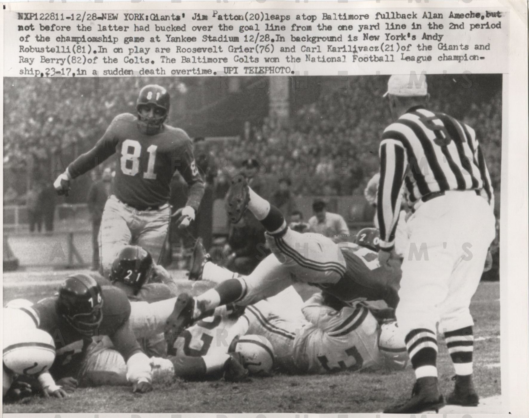 Item Detail - 1958 NFL Championship Game Colts Vs. NY Giants- Ameche ...