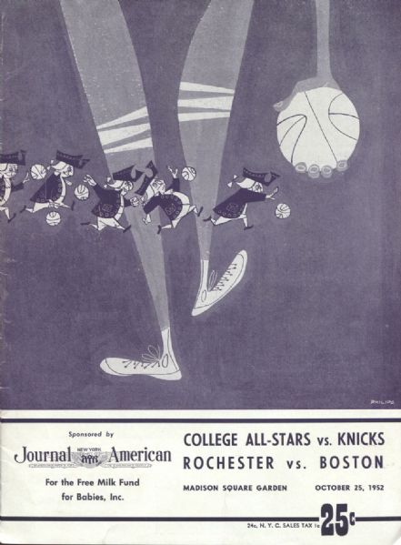 1952 Knicks vs College All-stars Boston Celtics vs Rochester Royals basketball Program