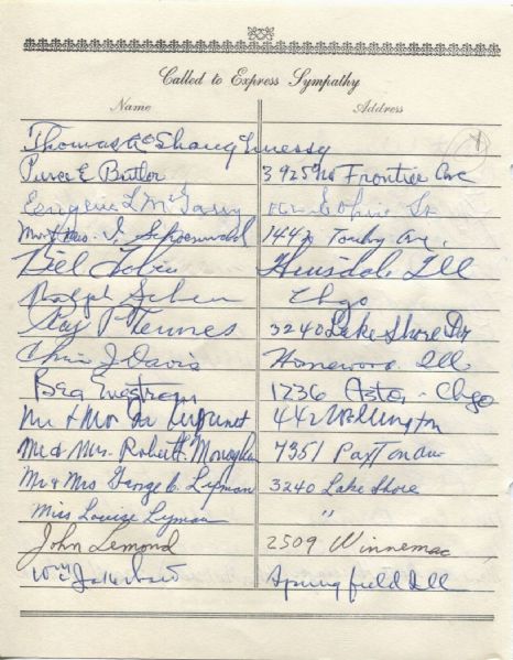 Thomas Augustin "Gus" OShaughnessy multi-signed 1955 Arch Ward Funeral Guest Book Page    