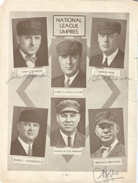 1933 Who’s Who Page Signed by HOFer – Bill Klem – Beans Reardon – George Barr