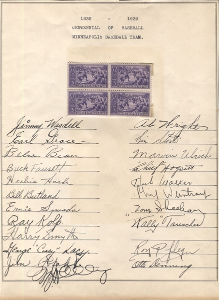 1939 Minneapolis Millers Signed Team Sheet by 22 w/ Team Photo
