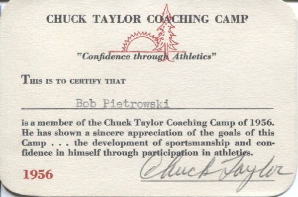 Chuck Taylor 1956 signed Camp Coaching Card  - HOF D. 1969