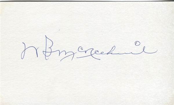 Bill McKechnie Signed 3x5 Index Card D.1965 JSA LOA