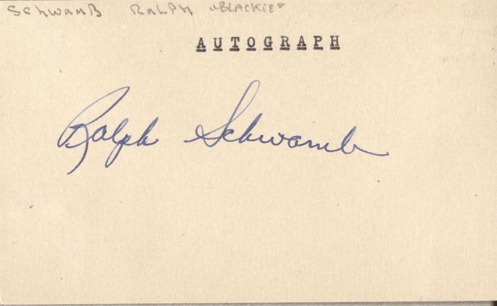 Ralph Blackie Schwamb Vintage 1940’s Signed Index 3x5 Card Baseball Gangster