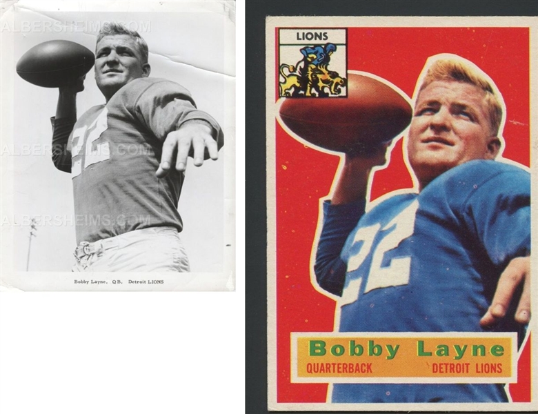 Bobby Layne Original 1950’s Detroit Lions Team Issued Photo Used for 1956 Topps Football Card