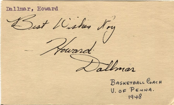 Howie Dallmar Signed GPC from 1949 Philadelphia Warriors Stanford Penn