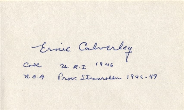 Ernie Calverley Providence Steamrollers NBA Pioneer U of RI Basketball Coach Signed 3x5 Index Card