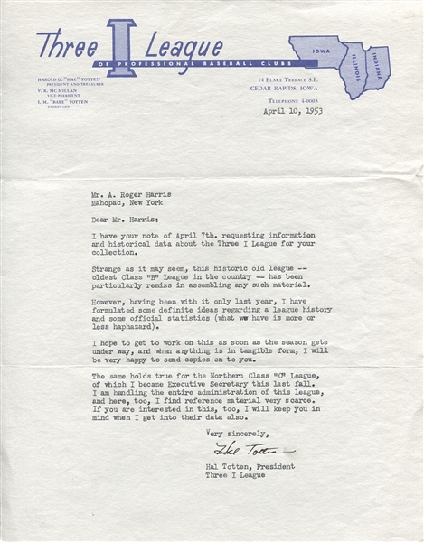 Hal Totten Chicago Cubs White Sox Broadcaster Signed Letter D.1983 