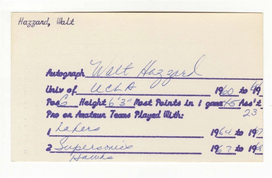 Walt Hazzard signed Auto vintage information index card 1964 Olympics UCLA NCAA champs D.2011