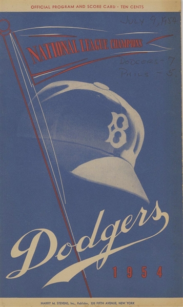 July 9, 1954 Brooklyn Dodgers vs Phillies Program Scorecard Program Campanella #171 & Hodges #192 HR’s