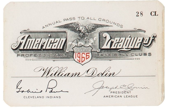 1966 American League Annual Season Pass – Indians – Emmett Ashford Debut – Frank Robinson Triple Crown