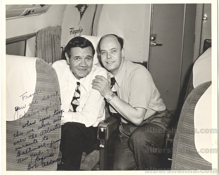 Babe Ruth & Photographer Bob Alderson On Airplane 1948 Autographed Original TYPE 1 Photo