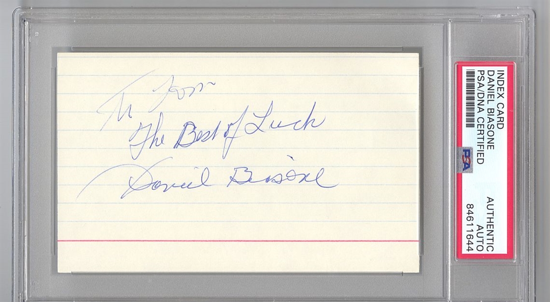Danny Daniel Biasone Super Rare Basketball HOF autograph Signed 3x5 index card PSA/DNA