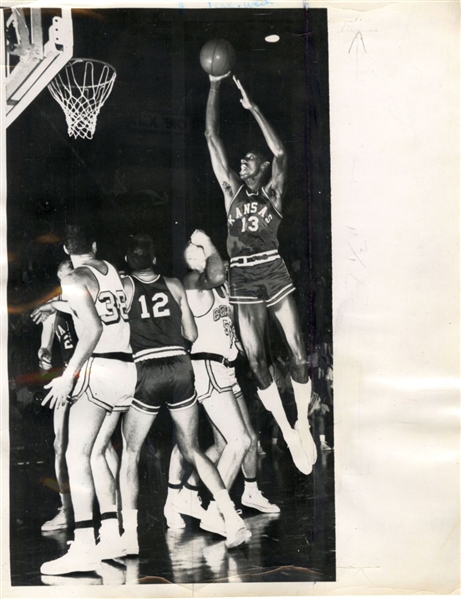 Wilt Chamberlain Shoots at the University of Kansas Basketball Circa 1958 TYPE 3 Original Press Photo PSA/DNA LOA