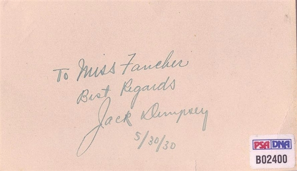 Jack Dempsey Signed AUTO 3x5 Index Card Boxing Heavyweight Champion HOF PSA/DNA