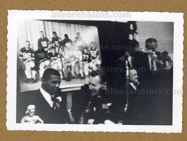 Ernie Davis Syracuse Heisman Winner Original 1961 Velox Type 1 snapshot Photo at Press Conference