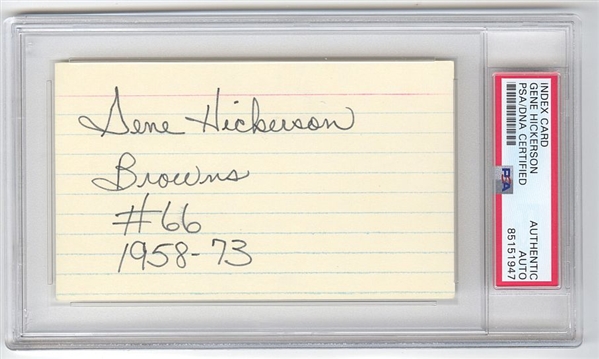 Gene Hickerson Signed AUTO 3x5 Index Card Browns Football HOF PSA/DNA