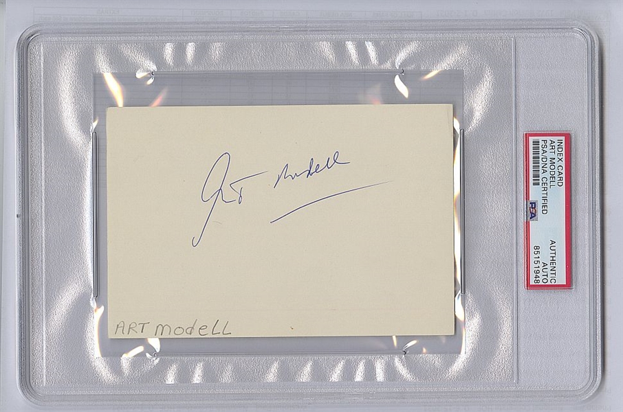 Art Modell Pro Football HOF Cleveland Browns signed AUTO 4x6 Index Card PSA/DNA