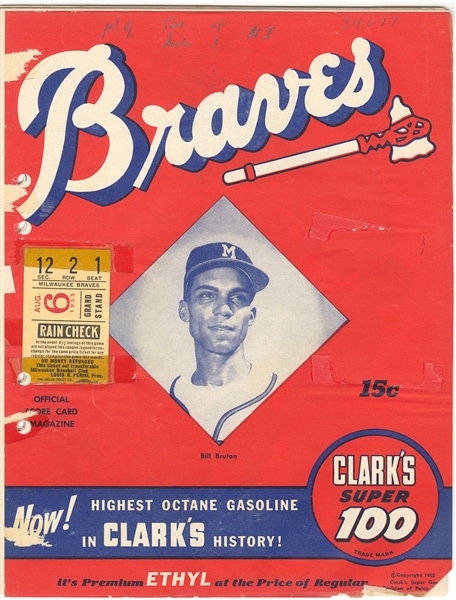 August 6, 1953 Milwaukee Braves vs. Brooklyn Dodgers Program & Ticket Stub