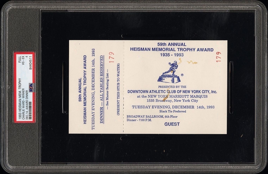 Heisman Memorial Trophy Full Ticket December 14, 1993  – Charlie Ward Winner PSA 4 Pop 1