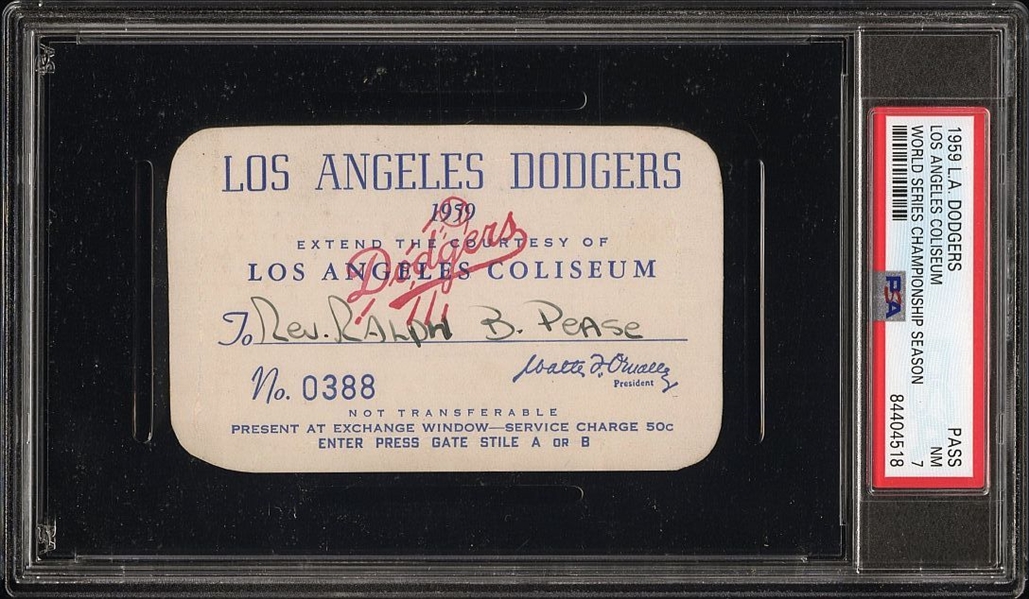 1959 L.A. Dodgers Season Pass 1st World Series Championship in L.A. PSA 7 NM