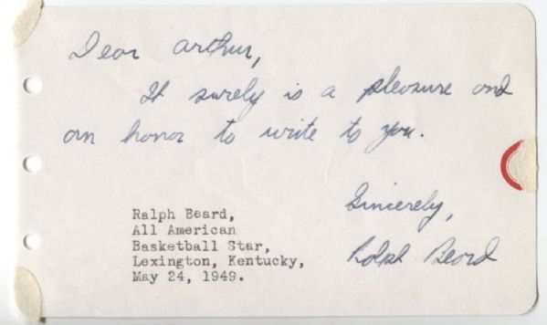 Ralph Beard vintage signed Album Page - Kentucky - Basketball Scandal - 1948 Olympics