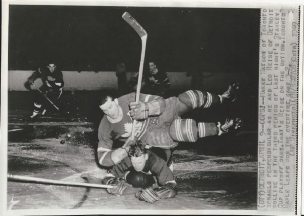 Harry Watson Maple Leafs vs Redwings 1949 Stanley Cup Playoffs original AP wire photo