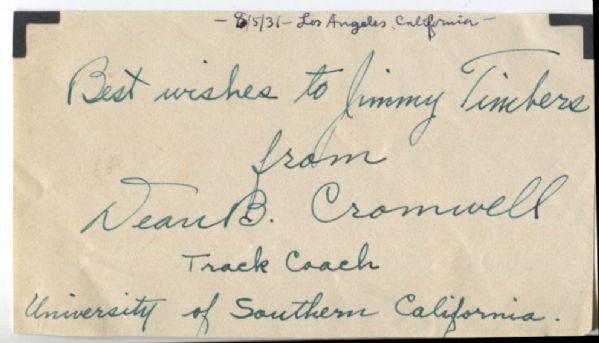 Dean Cromwell Signed Album Page USC & Olympic Track Coach  D. 1962
