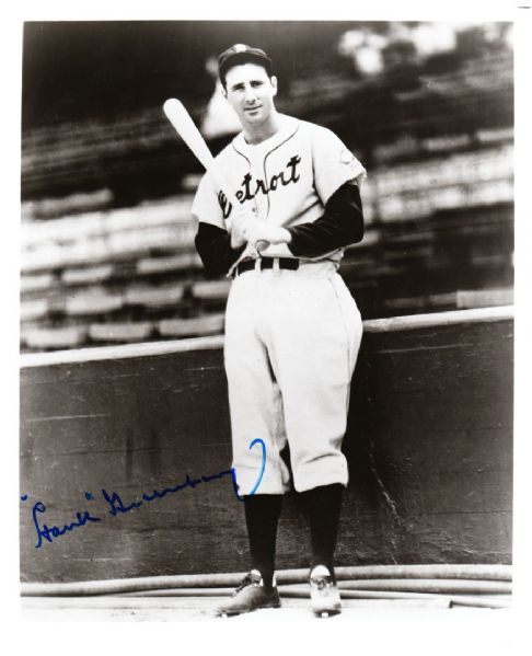 Hank Greenberg signed 8x10 photo in Tigers uniform D. 1986