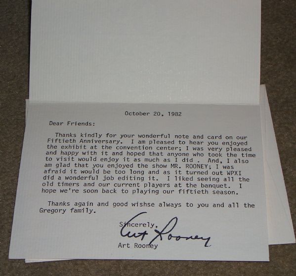 Art Rooney typed letter signed Pittsburgh Steelers Pro Football HOF Deceased