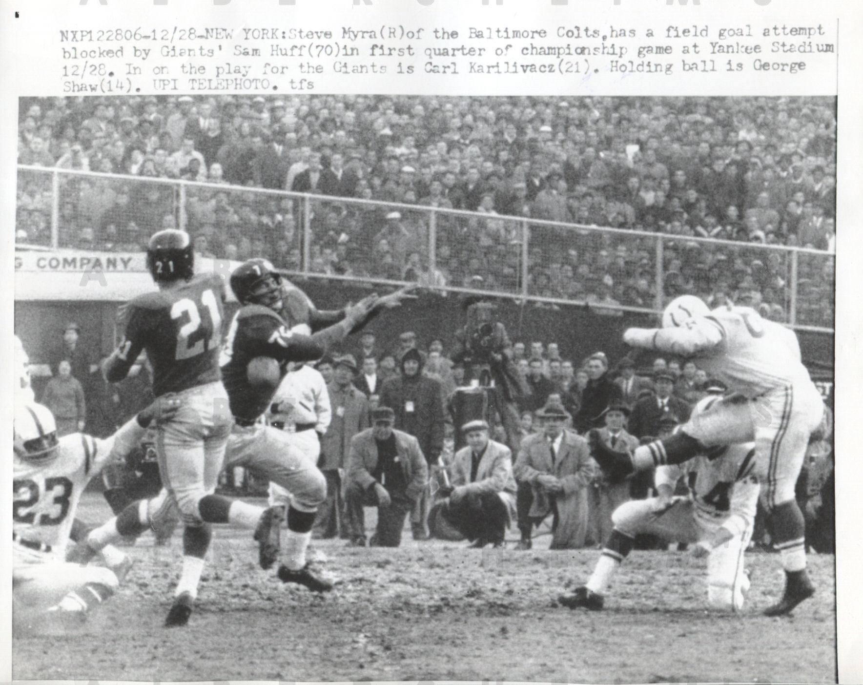 Item Detail - Colts - Giants 1958 NFL Championship Game – Blocked FG by ...