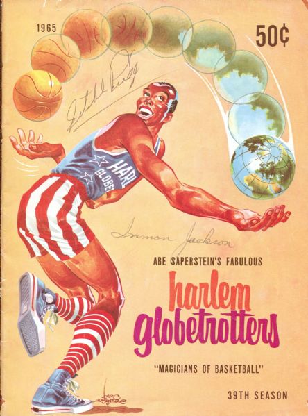 1965 Harlem Globetrotters Program Signed by Satchel Paige & Inman Jackson