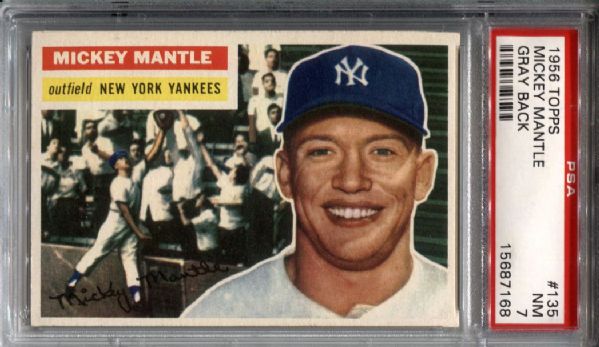 1956 Topps #135 Mickey Mantle PSA 7 NM - Gray Back