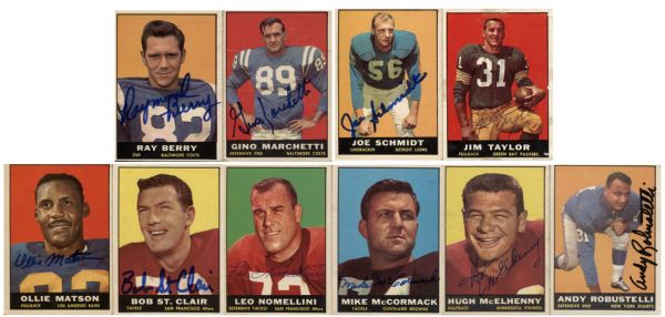 1961 Topps Football Signed Card Lot of 10  – All HOF’ers