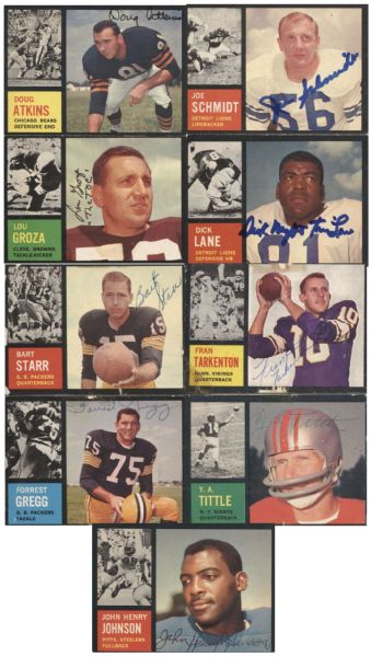 1962 Topps Signed Football Card Lot of 9 – All HOF’ers – Featuring Tarkenton Rookie Card