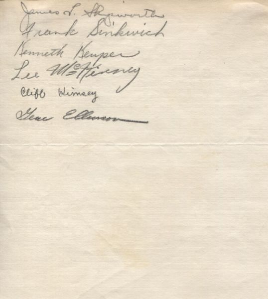 Frank Sinkwich signed 1941 team sheet Georgia Bulldogs Heisman Trophy