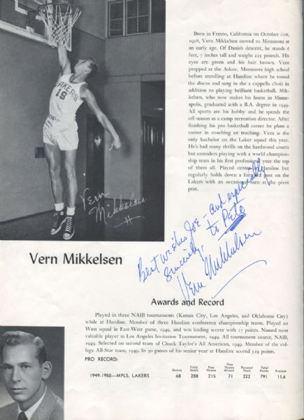 Lot Detail - Mid 1950's Vern Mikkelsen Minneapolis Lakers Game