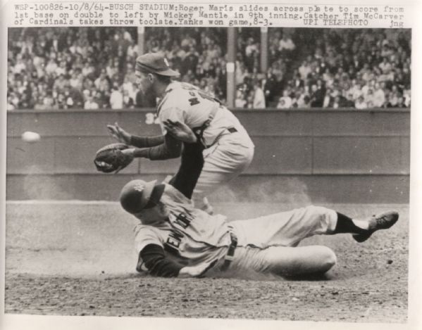 Yankees Roger Maris slides home with Tim McCarver World Series – 1964 Original Photo